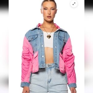 Women's Pink and Blue Denim Jacket Sz L